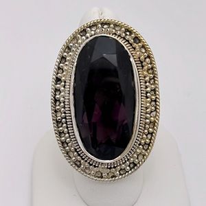 Women’s Sterling Silver Fancy Bezel Amethyst Ring